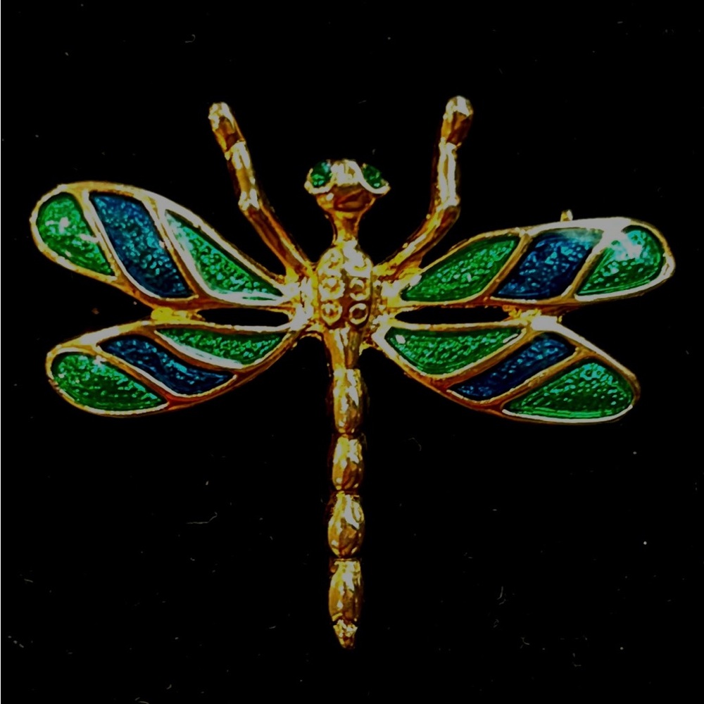 Vintage  Gold Tone Dragonfly Brooch with Enamel Wings